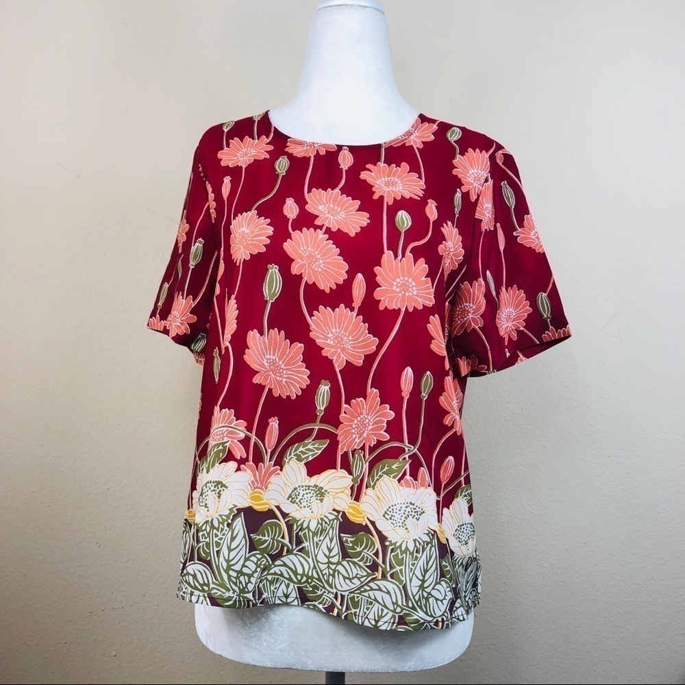 MADEWELL Top Sz S Silk Floral Button-Back in Tall Sunflower NWT
